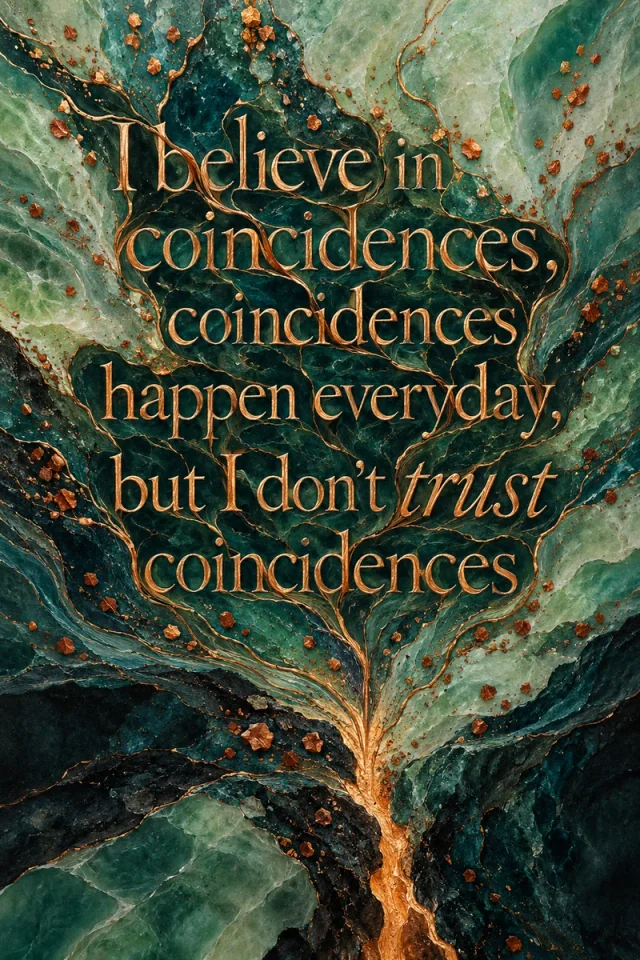 Gold lettering follows a river of dark teal, pale green, cream, and copper marbling. Fine metallic veins and scattered flecks connect the flowing layers.