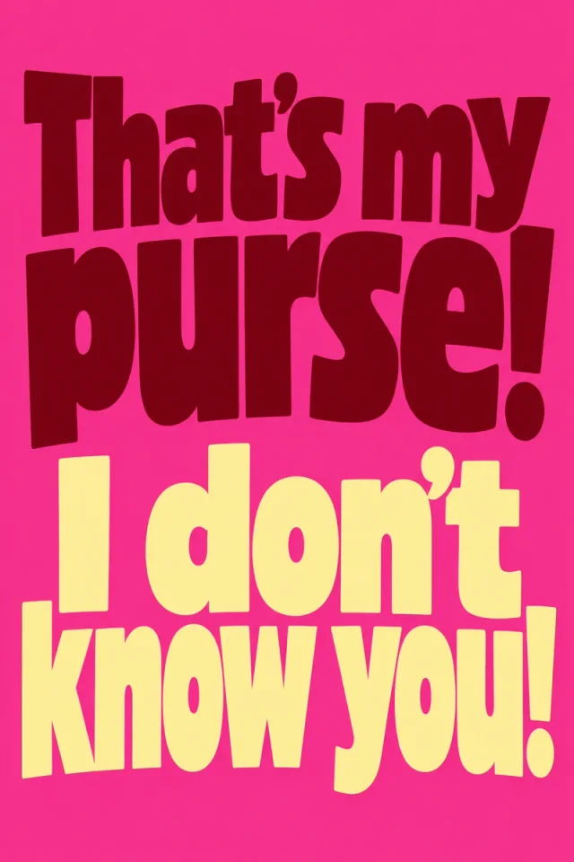 Oversized burgundy first declaration and pale-yellow second declaration fill a hot-pink field in four tightly stacked lines with rounded, irregular letterforms.