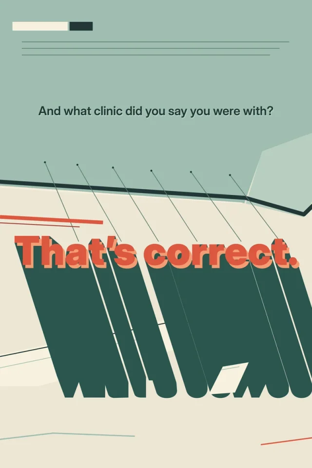 A pale teal document and radiating dark green lines lead to bold coral lettering and a large dark green shadow on cream.