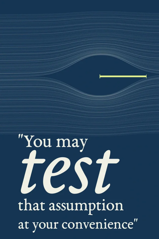 Fine flowing lines converge around a short yellow horizontal marker over a navy field. Large cream serif lettering fills the lower half.
