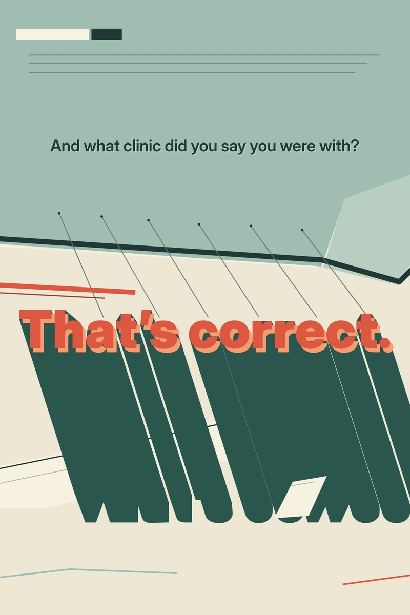 A pale teal document and radiating dark green lines lead to bold coral lettering and a large dark green shadow on cream.