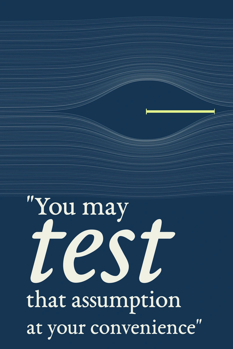 Fine flowing lines converge around a short yellow horizontal marker over a navy field. Large cream serif lettering fills the lower half.